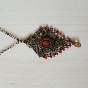 Bronze Tone Bead & Crystal Necklace